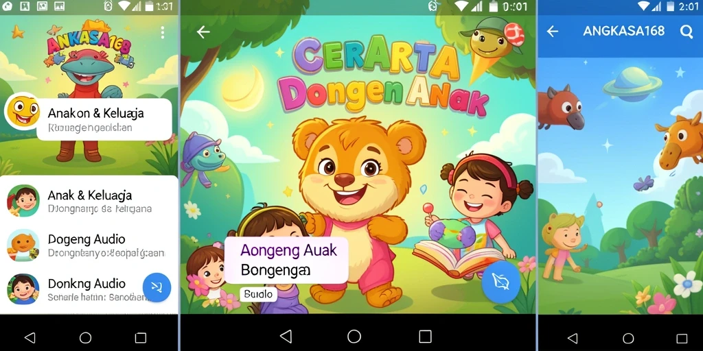 Antarmuka aplikasi ANGKASA168 dengan pilihan dongeng audio yang menarik.