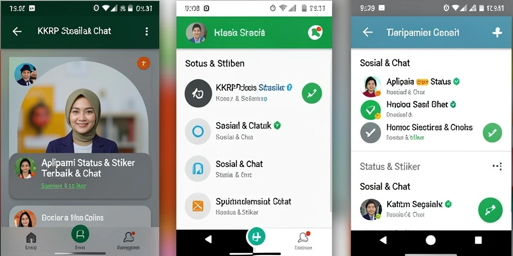 Antarmuka aplikasi KKRP dengan berbagai pilihan stiker dan status menarik.