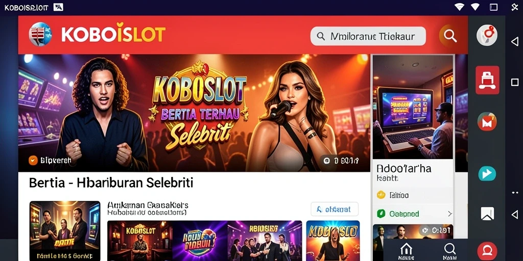 Antarmuka aplikasi KOBOISLOT yang menampilkan berita selebriti terbaru.