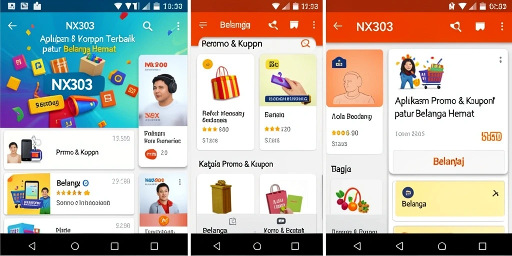 Antarmuka pengguna sederhana dan menarik dari aplikasi NX303 untuk Promo & Kupon.