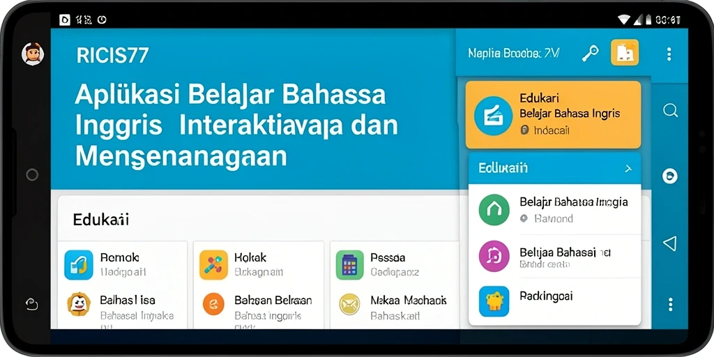 Antarmuka aplikasi RICIS77 yang interaktif dan edukatif untuk belajar bahasa Inggris.